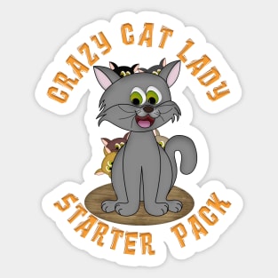 Cute CRAZY CAT LADY STARTER PACK Cartoon Sticker
